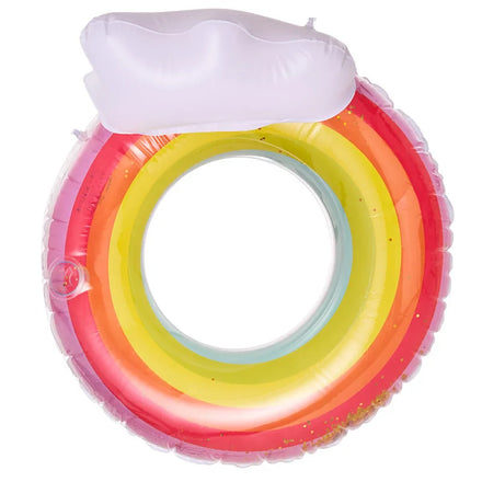 New Design Inflatable rainbow Swimming Ring with Backrest and Glitters Inside