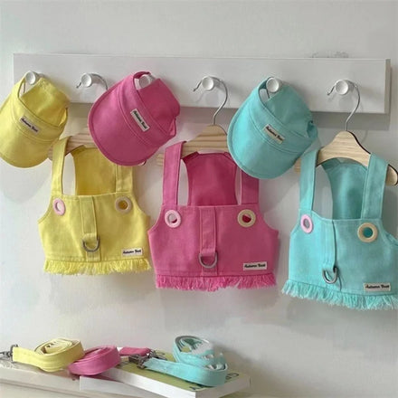 Candy Color Fringe Luxury Spring Autumn Dog Clothing Dog Denim Harness Set
