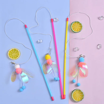 Eco-Friendly Cat Teaser Wand Insect Bee Fishing Toy with Feather Plastic Wood Cotton PC Material Pet Interactive & Movement Toy
