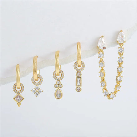 SP Trendy Fashion S925 Silver Needle Geometric Zircon Chain and Earrings Set Wholesale