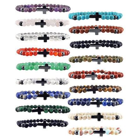 6mm Jewelry Natural Gemstone Hematite Beaded Bracelets High Quality Elastic Round Gemstone Bracelets