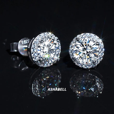 Luxury 925 Silver CZ Inlaid 1Carat VVS D Color Moissanite Round Earrings for Women and Men Jewelry