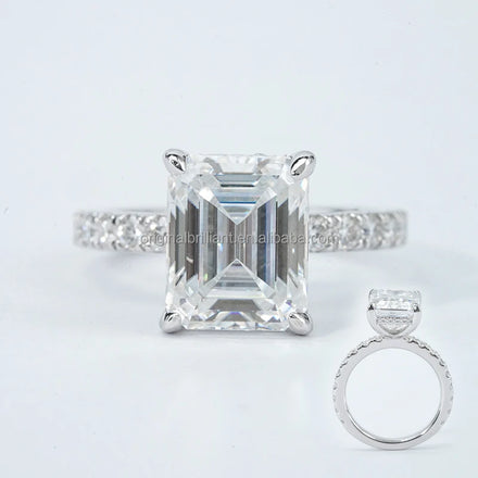 Starsgem Women Jewelry 4.0 Carat 8x10mm Emerald Cut Moissanite 925 Sterling Silver Engagement Ring