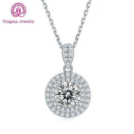 Nice Quality Moissanite Necklace Jewelry Round Shape 6.5 mm 1 Ct 925 Silver Moissanite Necklace for Women Gift