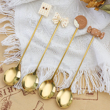 Cute Cartoon Coffee Spoons Set Gold Stainless Steel Dessert Mixing Spoon in Gift Box Wedding Souvenirs for Guests