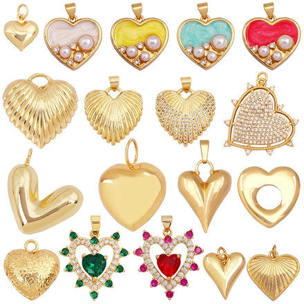 Trendy Colourful Zircon Love Heart Charm Pendant18K Gold Plated Necklace Bracelet DIY Handmade Jewelry Making Supplies K57