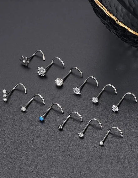 G23 Titanium CZ Clay Ball Flower Opal Star Heart Pure Titanium Silver Nostril Piercing Jewelry for Women Men Stainless Steel