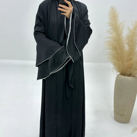 Kimono Islamic Clothing 3pcs Muslim Women Long Dress Set Ruffle Sleeves Dubai Abaya Ramadan Kaftan Open Cardigan