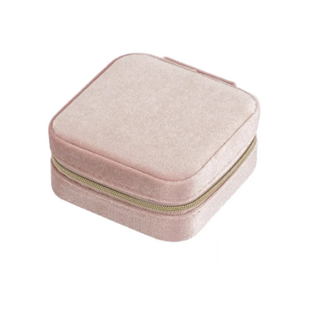 Custom Logo Travel Portable Square Shape Storage Jewelry Zipper Box Velvet Jewelry Storage Packaging Box