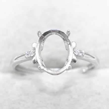Sterling Silver 8*10mm Semi Mount Ring Empty Frame Blank Support Setting S925 Base Holder Without Center Stone for DIY Inlay