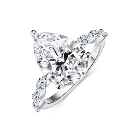 Fine Jewelry 5 Carats Pear Cut 9x13mm Moissanite Rhodium Plated 925 Silver Gemstone Wedding Rings GRA Certified