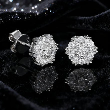 New S925 Silver Inlaid With Moissanite and Fully Inlaid With Flowers Hip-hop Hot-selling Simple Personalized Earrings