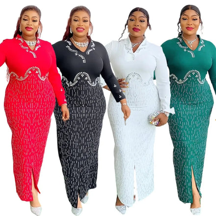 African Elegant Party Banquet White Dress Long Sleeve Sequin Maxi Evening Dresses for Women K0453
