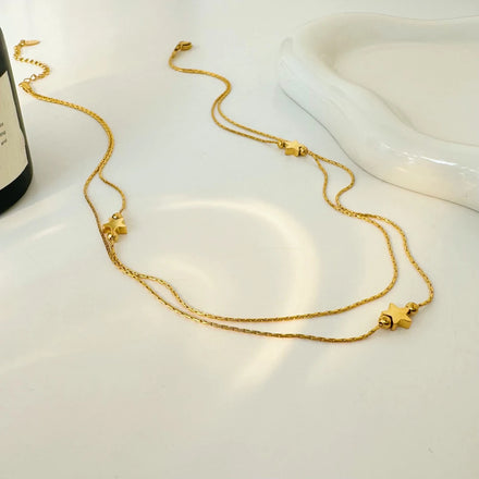 Star Necklace Double Layer Fine Chain Five Pointed Star Pendant Stainless Steel Gold Plated Necklace