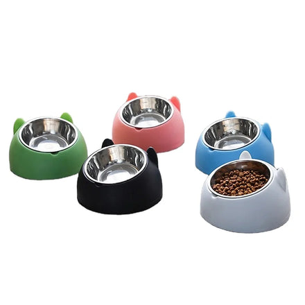 New Factory Hot Sale Stainless Steel Anti Overturning Double Bowl Pet Slow Feeder Bowl Cute Cat Dog Food Bowl