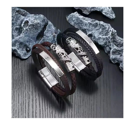 2025 Punk Style Dragon Bracelet Support Custom Logo DIY Handmade Braided Multi-layer Leather Bracelet for Men