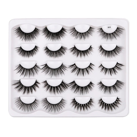 10 Pairs Set S-Series Cross-Over Style Faux Mink False Eyelashes Natural Dense Hair-like Thick 3D Design DIY Eyelash Extension
