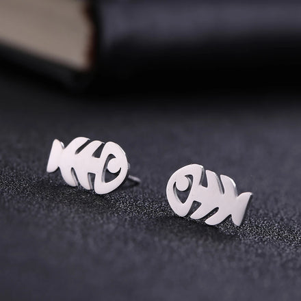 Animal Stud Earrings Fish Bone Fish Stainless Steel Earrings Fashion Jewelry Accessories Gift for Women Men