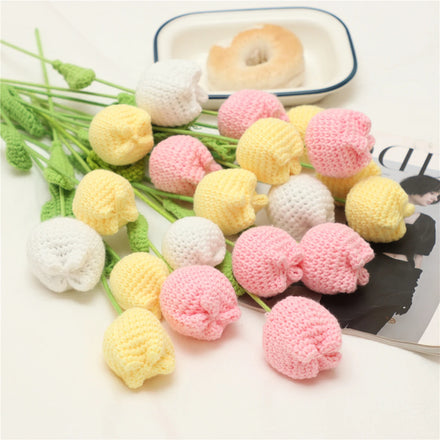 Creative Handmade Woven Crochet Artificial Tulip Flower Gift for Home Decor