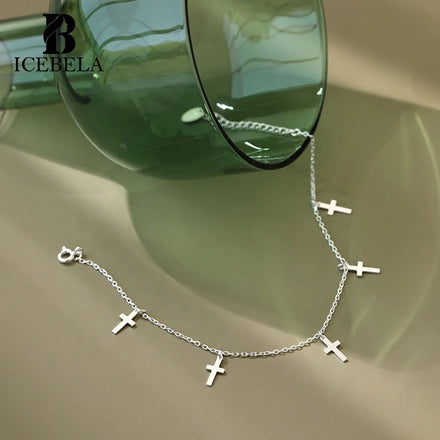 ICEBELA Fine Jewelry Multi Layer Chain Anklets Rhodium Plated Anklet Leg Chain Cross Anklet Beach Foot Jewelry for Women