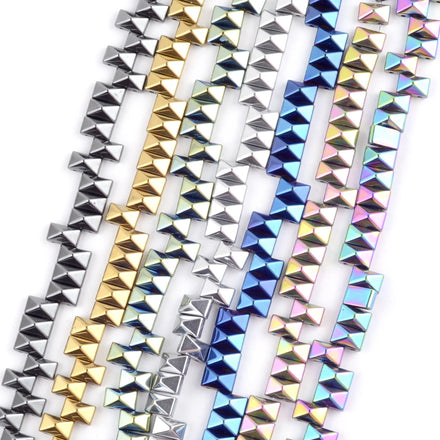 Natural Stone Hot Colorful Plated Double Hole Pyramid Hematite Spacer Beads Jewelry Making Findings Fit DIY Bracelet Accessories