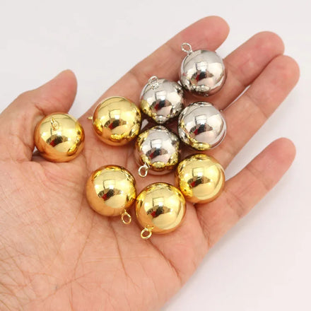 JS1716 Chunky Big Large 20mm 18k Gold Platinum Plated Silver Tone Over Brass Plain Geometric Orb Sphere Ball Charm Pendants