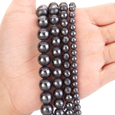 AsVrai U Natural Stone Black Aleam Round Hematite Spacer Beads for Jewelry Making Findings Fit DIY Bracelet Accessories