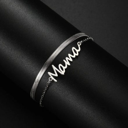 Letter Mama Charm Bracelet Women Stainless Steel Double Layer Snake Chain Bracelets Fashion Jewelry Mother's Day Gift