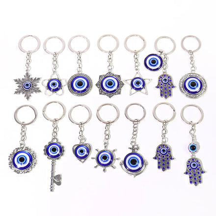 Turkish Evil Eye Metal Ring Ornament Rhinestones Resin Lucky Amulet Car Bag Keys Holder Evil Eye Keychain for Protection