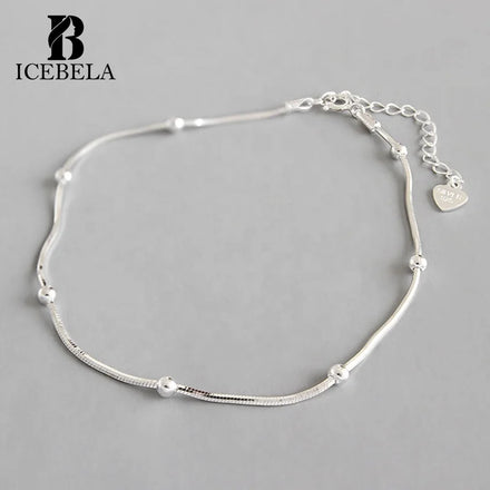 ICEBELA Fine Jewelry S925 Sterling Silver Factory Wholesale Simple Round Beads Snake Chain Female Ball Anklet for Women