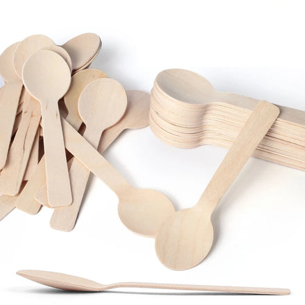 Disposable Birch Wood Spoons Set of 100 Pcs 96mm 3.8inch Eco-Friendly Compostable Mirror Polish Multi-Purpose Camping Cutlery