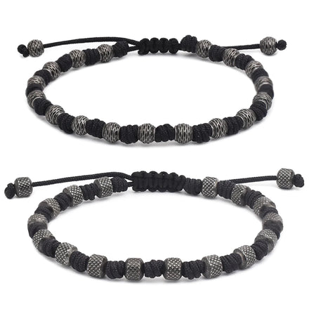 Handmade Macrame Wrap Bracelet for Men Stainless Steel 18K Gold Plated Textured Vintage Beads Engraved Jewelry Gift
