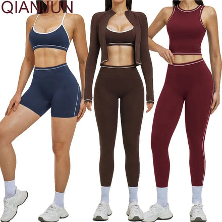2026 New Sports Yoga Suit 5 Piece Yoga Sets Shirts Crop Top High Waist Leggings Gym Fitness Tracksuit Workout Set