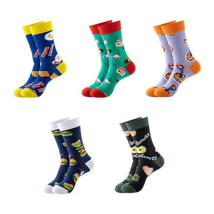 New Arrivals Cute Fruit Food Series Funny Socks Bacon Coffee Pasta Burger Donut Design Fashion Crew Socks Unisex