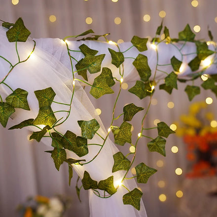 Battery Vine Ivy String Lights Maple Leaf Garland Wreath Hanging Light Fairy Night Lights for Home Room Bedroom Wall Garden