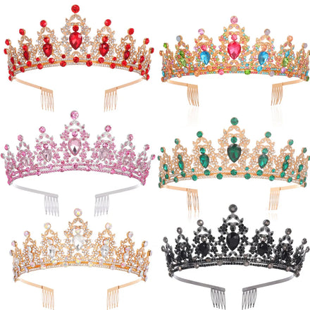 Wholesale Fashion Crystal Bridal Queen Crown Wedding Alloy Rhinestones Princess Birthday Crown Tiaras With Comb Hair Accessories