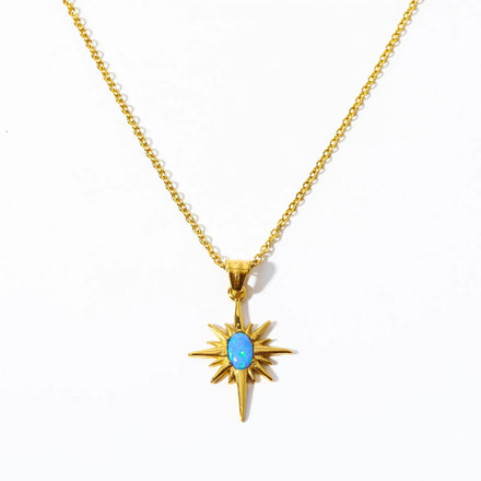 18k Gold Plated Jewelry Waterproof Stainless Steel Opal North Star Pendant Necklace