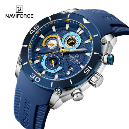 NAVIFORCE 8038 Blue Large Dial Silicone Waterproof Quartz Watch for Men Small Three Needle Male Luminous Hands Clock