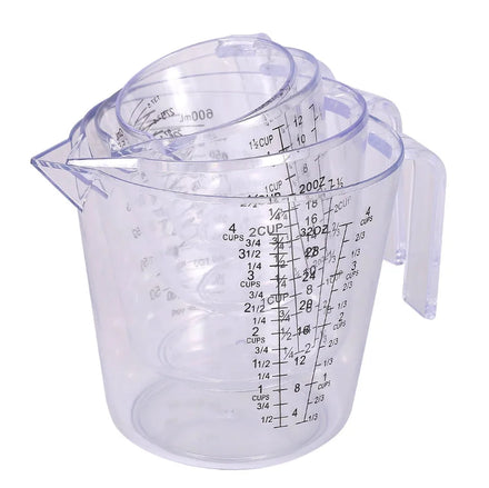 Eco-Friendly 150ml-1000ml 3/4-4 Cups PS Plastic Measuring Cups Spout Stackable Design Clear Measurements Transparent Black