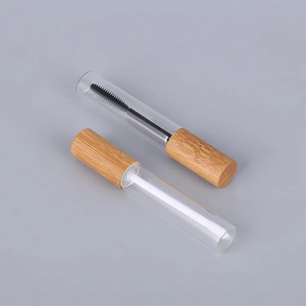 Quality Clear Glass Lip Gloss Tube Bamboo Cap 10ml Luxury Bamboo Cosmetic Packaging Transparent Container