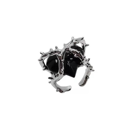 2025 New Fashionable Specially Design Silver Alloy Punk Gothic Thorns Crystal Rings Adjustable Rings Heart Rings for Women