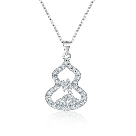 JCA 925 Silver Gourd Shape Fashion Pendant Necklace Full Paved Round CZ Jewelry