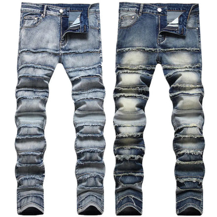 AeeDenim Wholesale OEM High Street Ripped Stretch Jeans Small Feet Rock Trendy Slim Fit Explosive Embroidered Denim Jeans