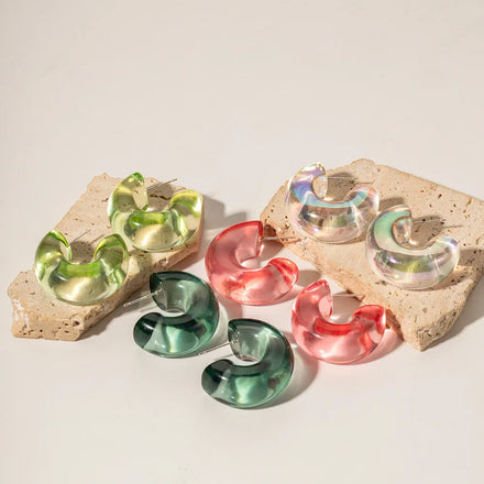 New Arrivals Fashion Chunky Hoop Earring Jewelry Colorful Translucence Resin Studs Earrings for Women Girls