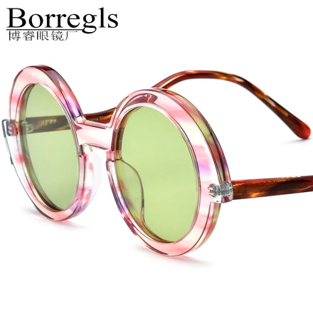 Borregls Acetate Multicolour Polarized Sunglasses UV400 Women Brand Designer Oversize Big Round Mirrored Sun Glasses 19354T
