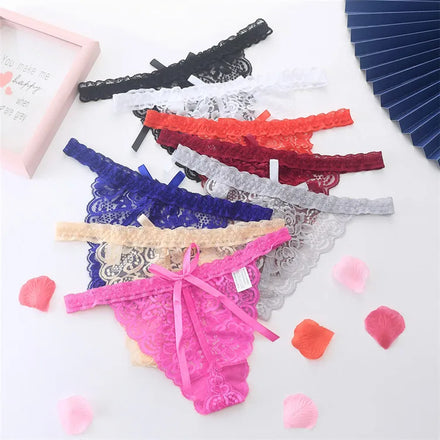 Womens g String Thong Lace Panties With Bow Ladies T Back Low Rise Underwear Sexy Nightie Lingerie