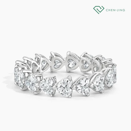 Eternity Diamond Ring HPHT 0.2ct Heart Shape Lab Grown Diamond Wedding Ring 18K White Gold & 14K Platinum Fine Women's Jewelry