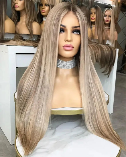Fast Shipping Ash Blonde Highlight Color Straight Cold Tone Virgin European Human Hair Transparent HD Lace Front Wigs