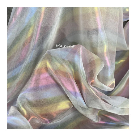 For Hot Sale Exquisite 100% Polyester Tulle Mesh Fabric Rainbow Colorful Plain Flat Shiny Chiffon Organza for Girl's