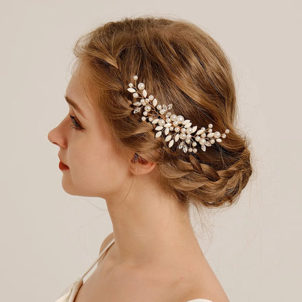 New Crystal Leaf Bride Wedding Hair Comb Flower Hair Accessories with Pearl Bride Side Comb
